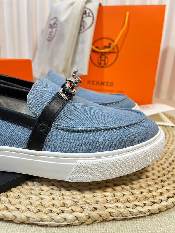 Mocassino in denim HM blu nero in pelle di vacchetta 317049