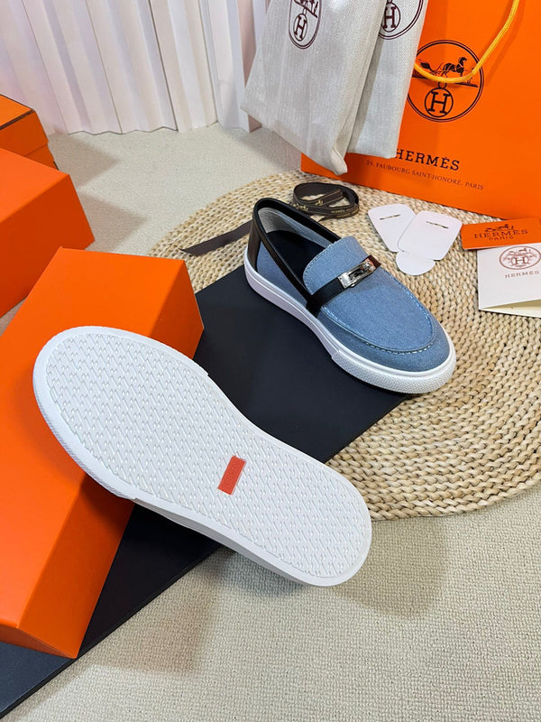 Mocassino in denim HM blu nero in pelle di vacchetta 317049