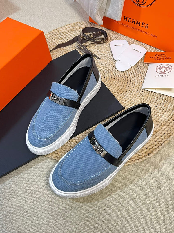 Mocassino in denim HM blu nero in pelle di vacchetta 317049