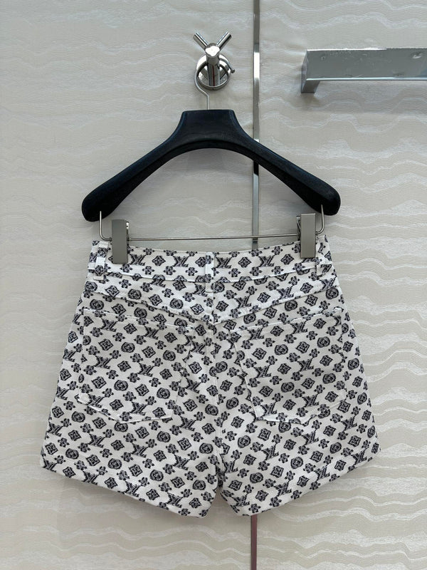 LV 25 Advanced Logo Denim Shorts Black White Poliester