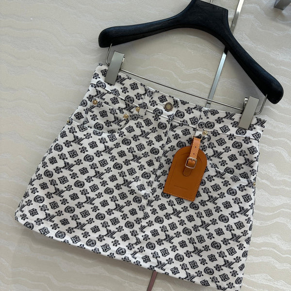 LV 25 Advanced Logo Denim Skirt Black White Poliester