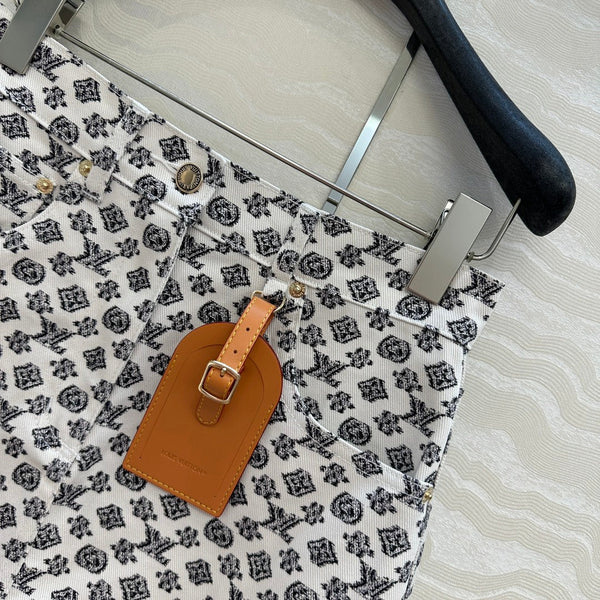 LV 25 Advanced Logo Denim Skirt Black White Poliester