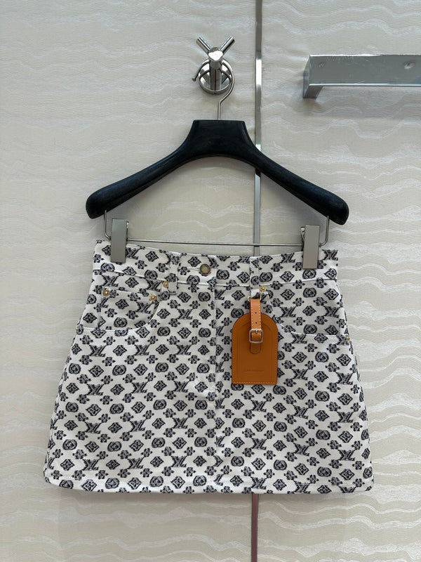 LV 25 Advanced Logo Denim Skirt Black White Poliester