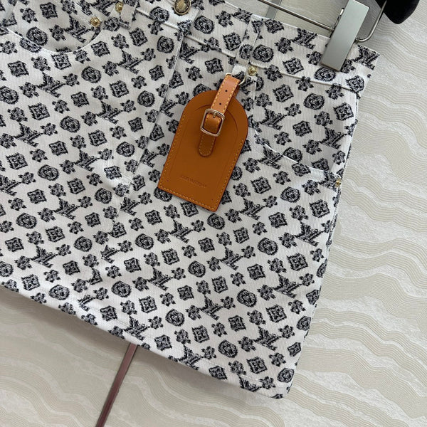 LV 25 Advanced Logo Denim Skirt Black White Poliester