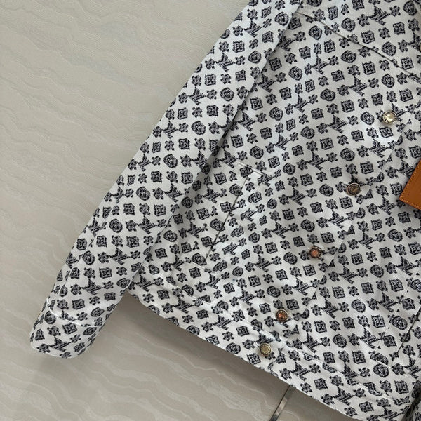 LV 25 Modern Logo Denim Long Jacket Black White Poliester