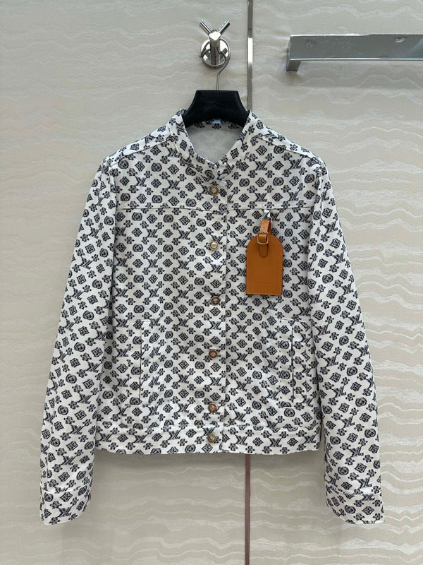 LV 25 Modern Logo Denim Long Jacket Black White Poliester