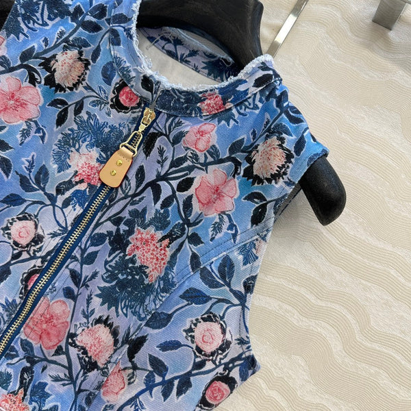 LV 25 Monogram Floral Denim Vest Dress Multicolor Cotton