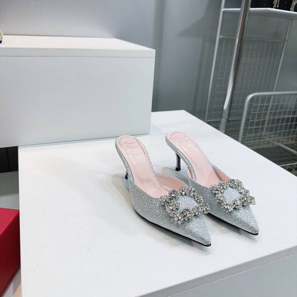 Viv 25 Mules Silver Silk Satin Czech Diamond 330671