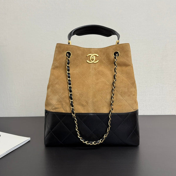 CC 25A Tote 28cm Brown Suede Black Calfskin