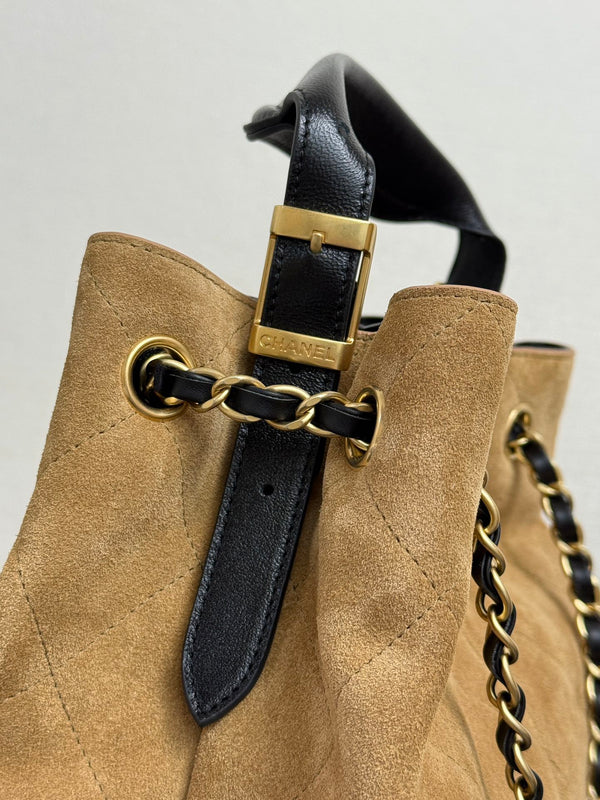 CC 25A Tote 28cm Brown Suede Black Calfskin