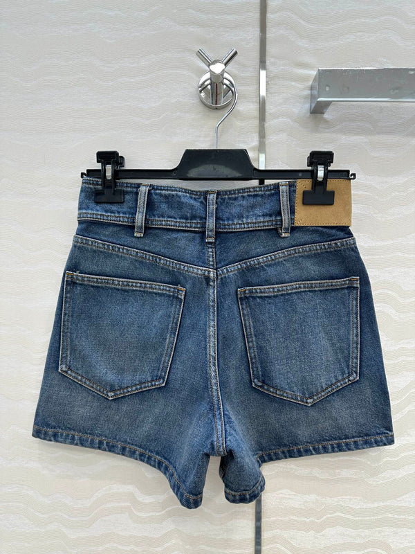 Celine Arc de Triomphe Metal Buckle Denim Shorts Blue Cotton