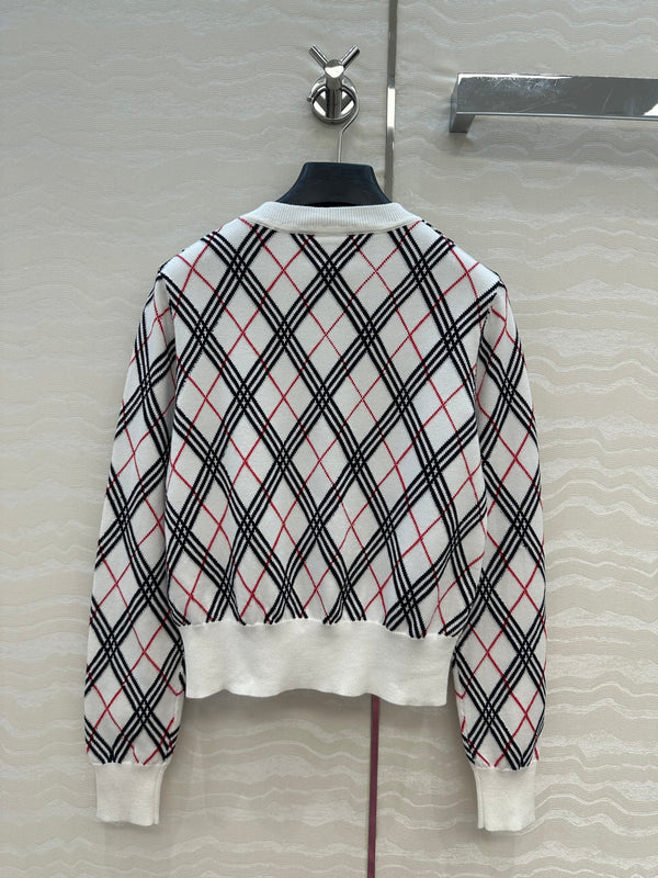 Bur 25 Cardigan White Plaid Wool