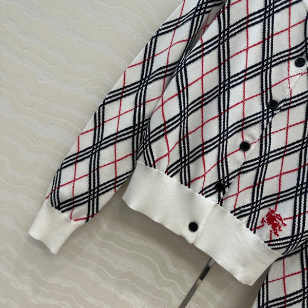 Bur 25 Cardigan White Plaid Wool