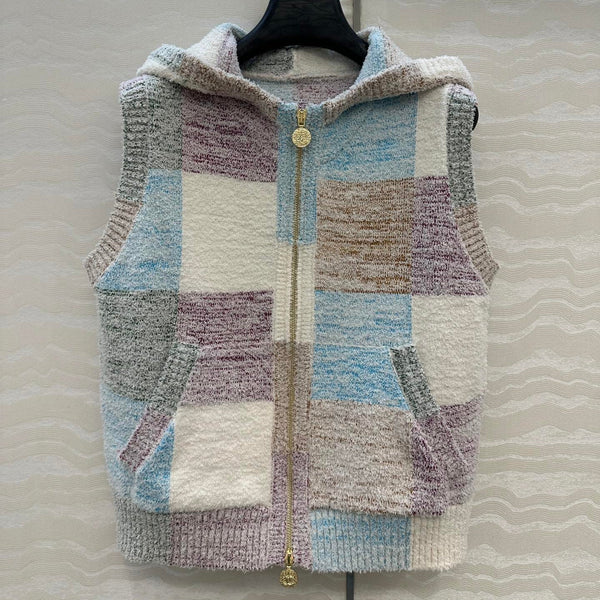 CC Hooded Vest Multicolor Polyester Acrylic Fibers Wool