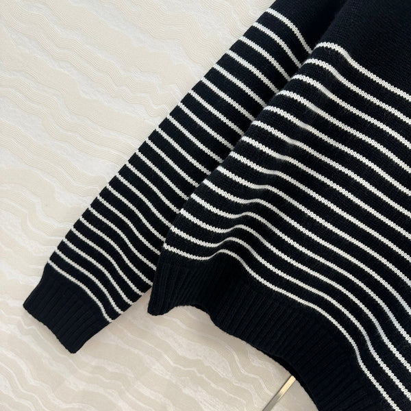Miu Miu 25 Striped Sweater Navy Blue Cashmere