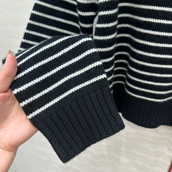 Miu Miu 25 Striped Sweater Navy Blue Cashmere