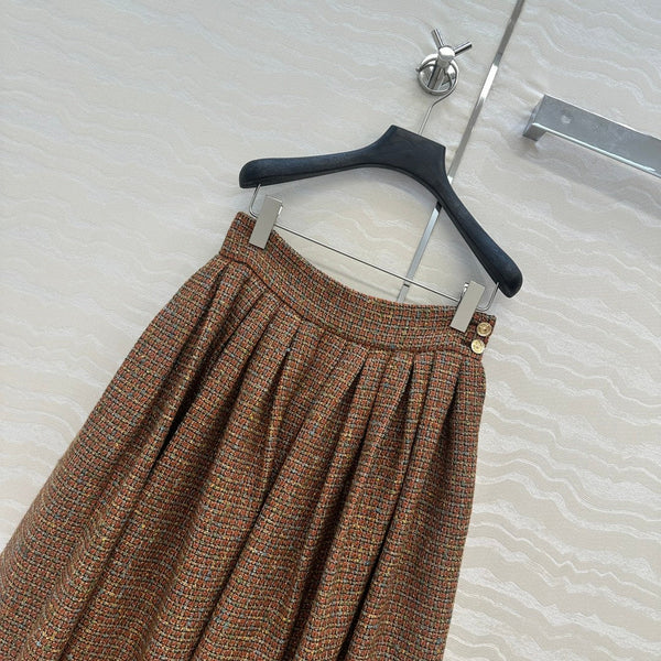 CC 25 Tweed Skirt Brown Wool Cotton Viscose