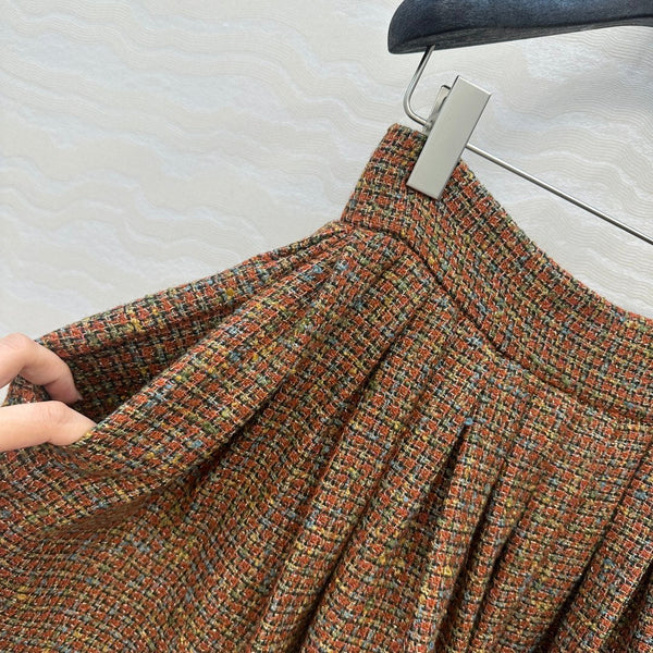 CC 25 Tweed Skirt Brown Wool Cotton Viscose