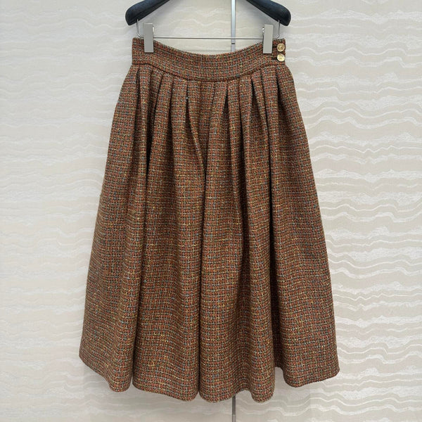CC 25 Tweed Skirt Brown Wool Cotton Viscose