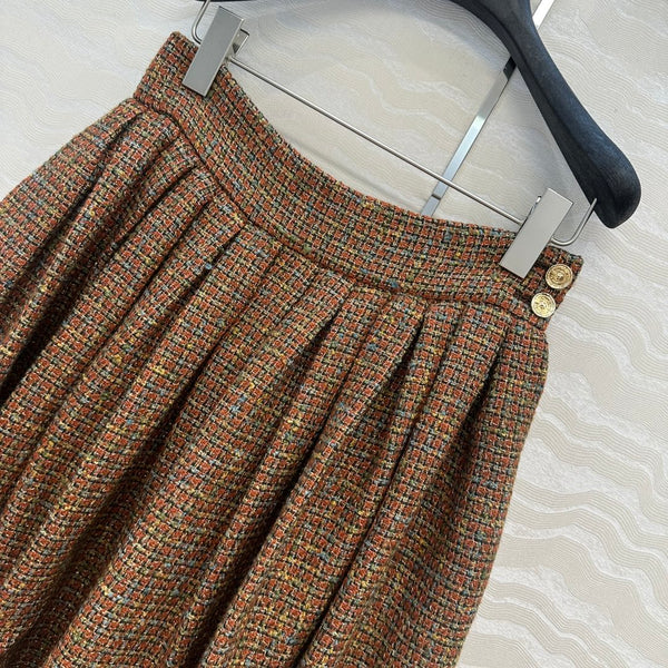 CC 25 Tweed Skirt Brown Wool Cotton Viscose