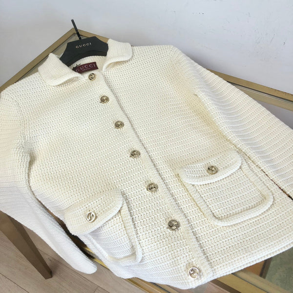 Gucci Rocheted Cardigan Cream Cotton 294121