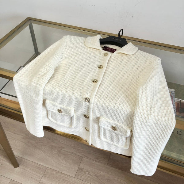 Gucci Rocheted Cardigan Cream Cotton 294121