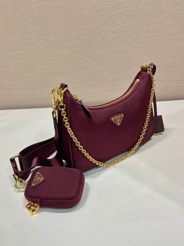 Borsa da braccio PRA Hobo in tessuto di nylon bordeaux