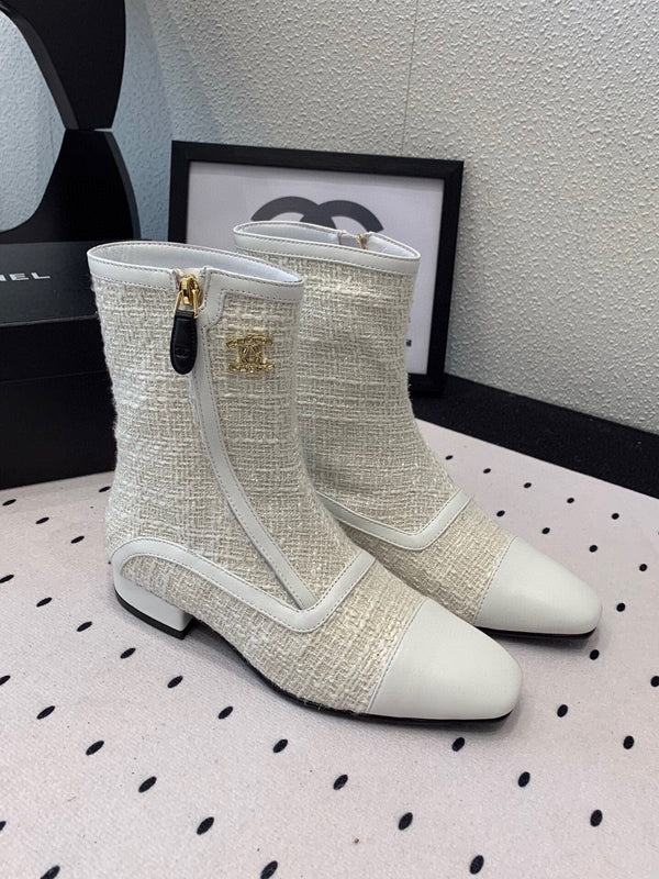 CC Ankel Boots 30mm White Tweed & Sheepskin 432508