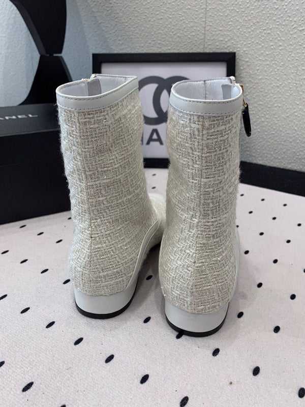 CC Ankel Boots 30mm White Tweed & Sheepskin 432508