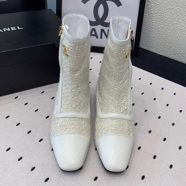 CC Ankel Boots 30mm White Tweed & Sheepskin 432508