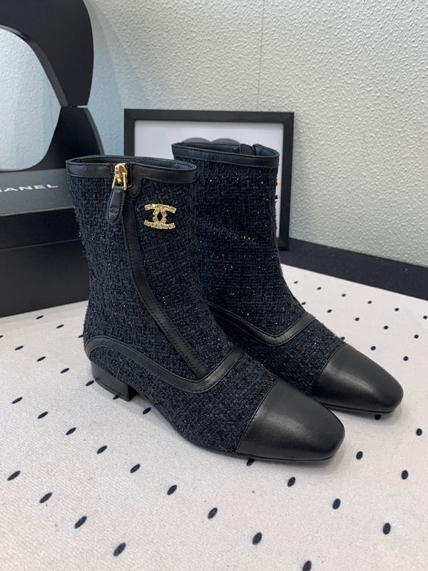 CC Ankel Boots 30mm Black Tweed & Sheepskin 432509