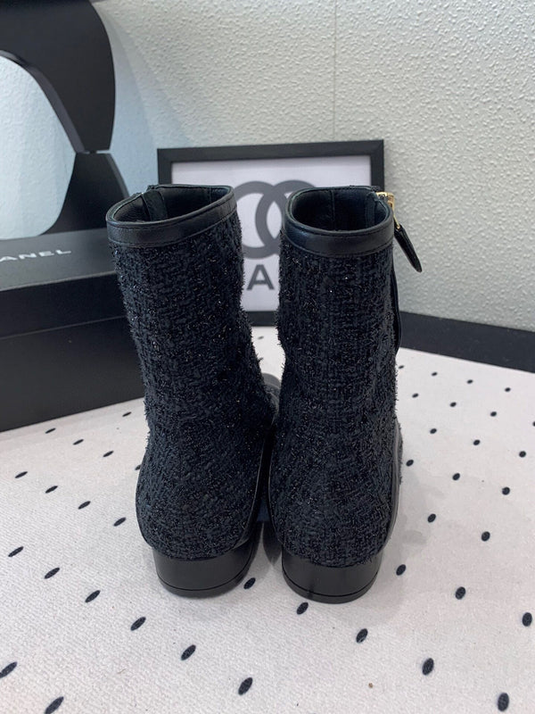 CC Ankel Boots 30mm Black Tweed & Sheepskin 432509