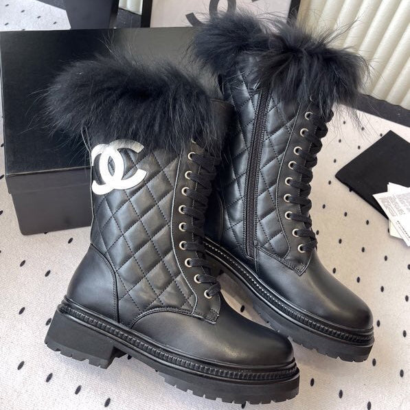 CC 25 Boot Black White Cowhide Fur 514093