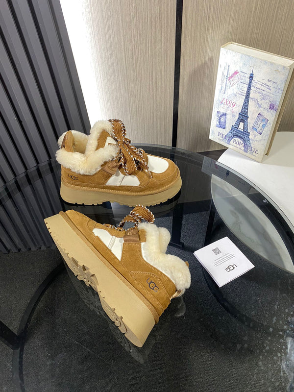 UGG Astromel Platform Sneakers White Brown Suede Frabic 512863