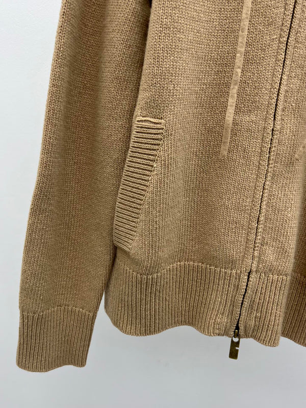 Burberry 25 Zipper-Up Hooded Knit Cardigan Beige Wool Cashmere