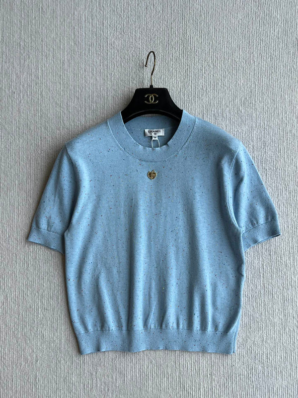 CC 25A Short-Sleeves Top Baby Blue Cashmere