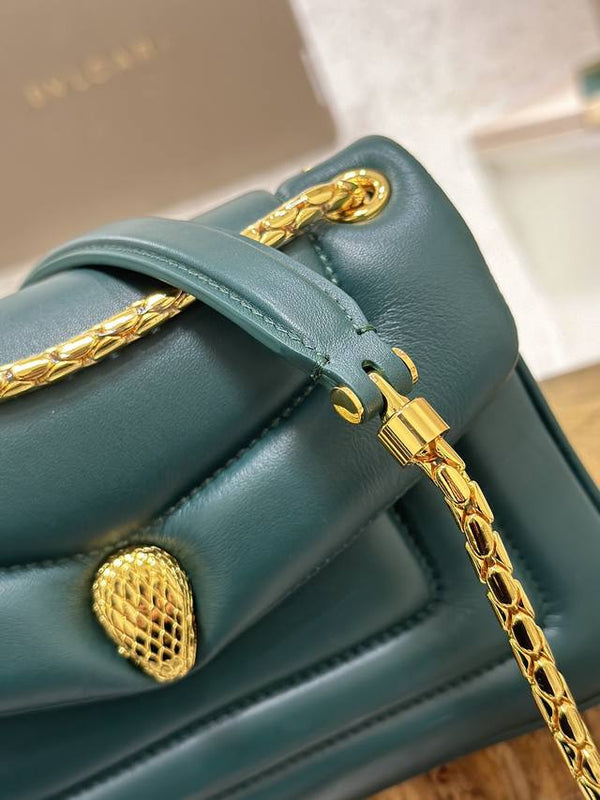 BVL Serpenti Reverse Shoulder Bag 22.5cm Emerald Green Calfskin GHW 188589