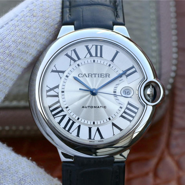 BLUE BALLOON DATE 42 QUADRANTE ARGENTO BRACCIALE NERO 