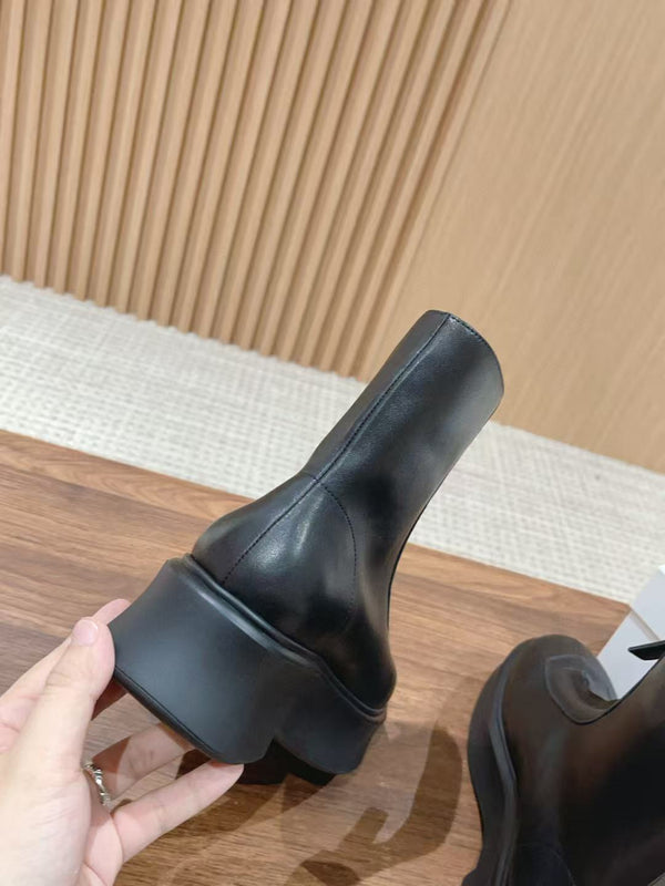 The Row Zipped Flatform Ankle Boots 40mm Black Leather