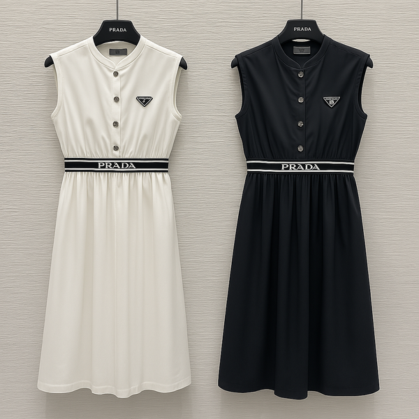 Prada 25 Sleeveless Belted Dress Cotton