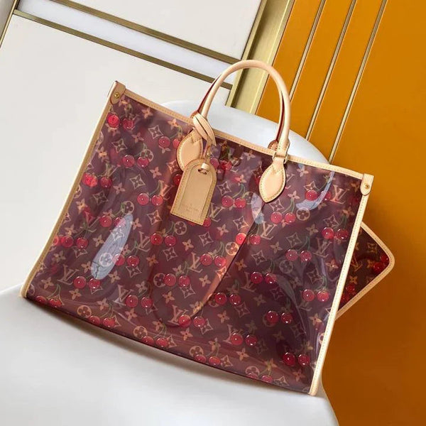 LV x TM OnTheGo GM Brown Beige Monogram Cherry Crystal & Cowhide