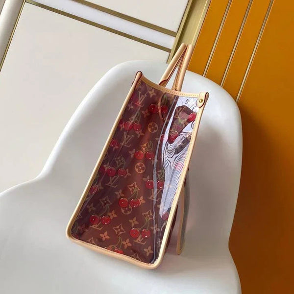 LV x TM OnTheGo GM Brown Beige Monogram Cherry Crystal & Cowhide