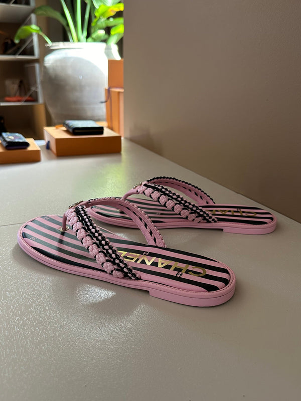 CC 25 Thong Sandal Braided Striped Pink Black