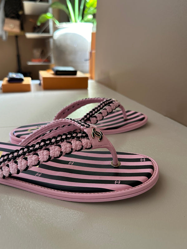 CC 25 Thong Sandal Braided Striped Pink Black
