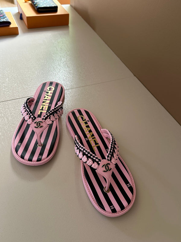 CC 25 Thong Sandal Braided Striped Pink Black