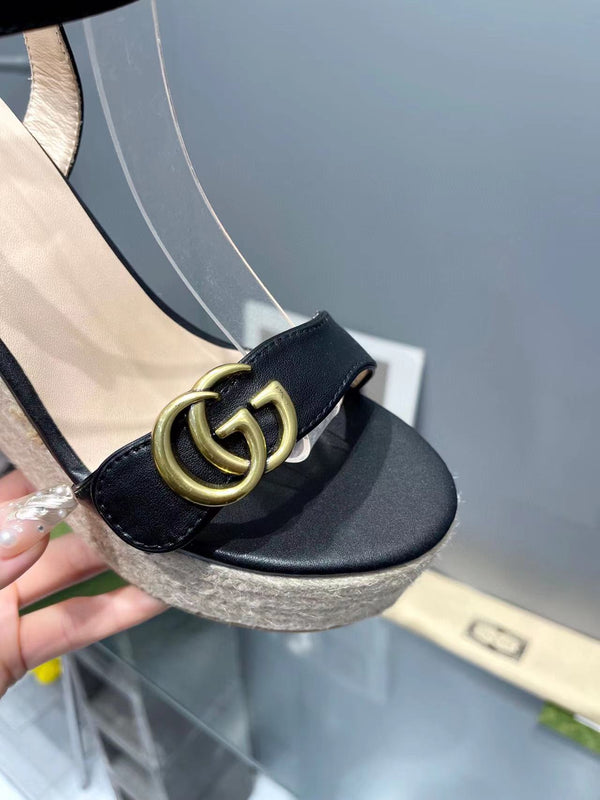 gg marmont sandal 140mm espadrilles black leather