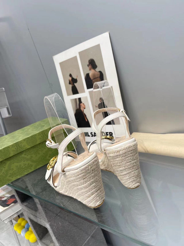 gg marmont sandal 140mm espadrilles white leather