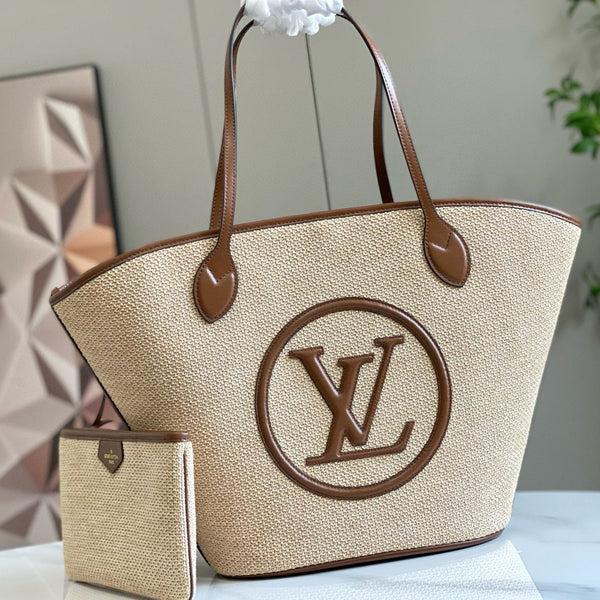 LV saint jacques 22cm tote bag basket raffia brown leather