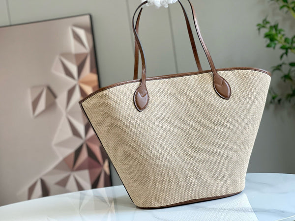 LV saint jacques 22cm tote bag basket raffia brown leather