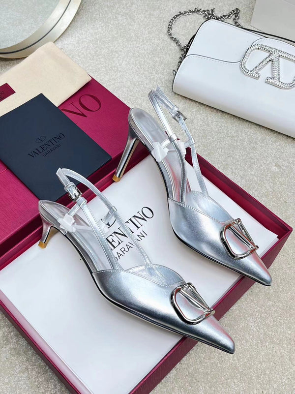 décolleté vlogo slingback 80 in pelle di vitello metallizzata argento